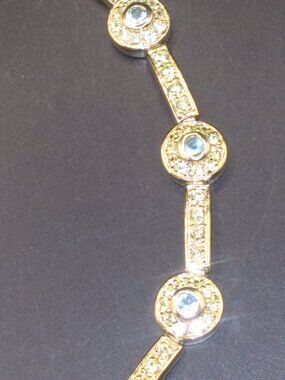 Sterling Silver 925 Gold Plated 7'' Bracelet Aquamarine and clear Rhinestones